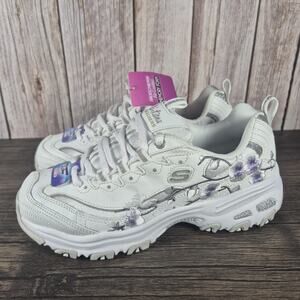 Skechers D'Lites Soft Blossom Women's Sz 6.5 White Lavender Floral Sneakers